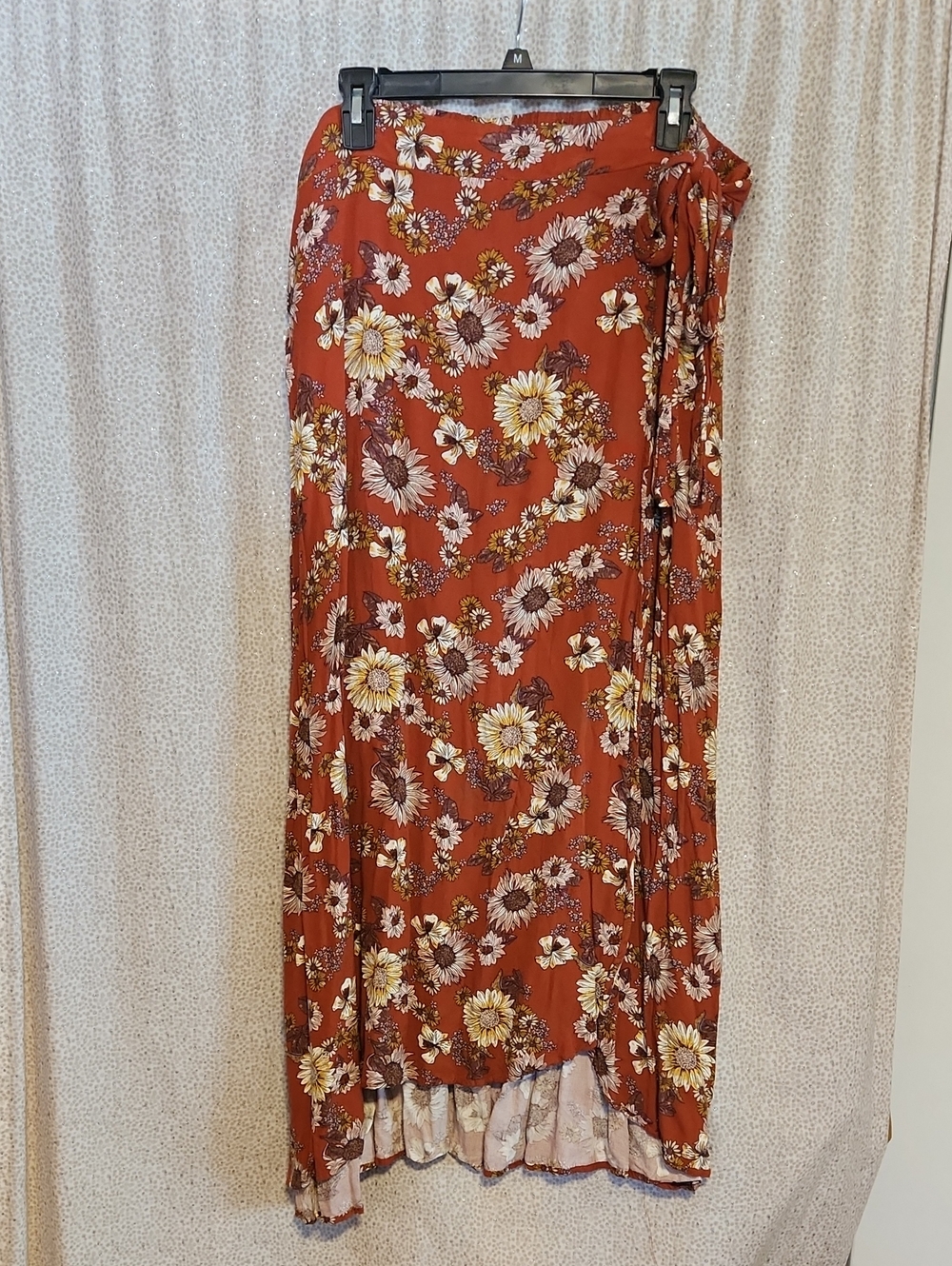 Maurices Rust Floral Wrap Maxi Skirt with Tie